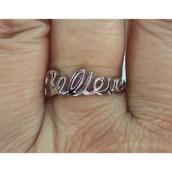 925 STERLING SILVER "Believe" Script Ring Inspirational - Picture 11 of 16